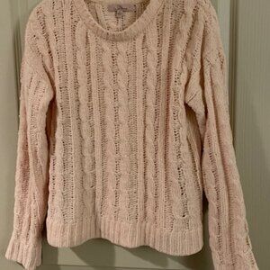 Lane Tree Ladies Size S Chenille Pink Cable Knit Sweater Round Neck Pullover